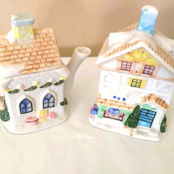Vintage Victorian Church Ceramic Tea Pot Canister Set - Picture 7 of 8